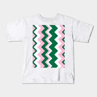 Pink, Green and White Chevron Stripes Kids T-Shirt